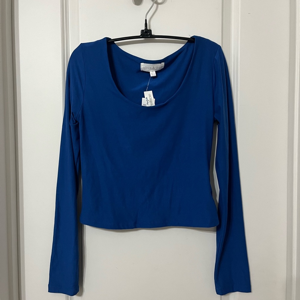 Olive & Oak Blue Fitted Crop Blouse